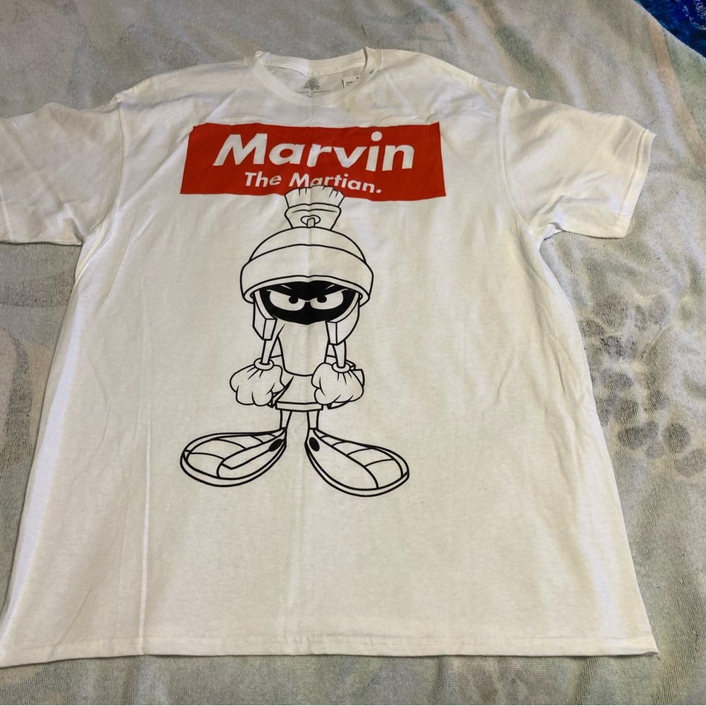 Men’s White Marvin the Martian T-Shirt SZ L-NWT